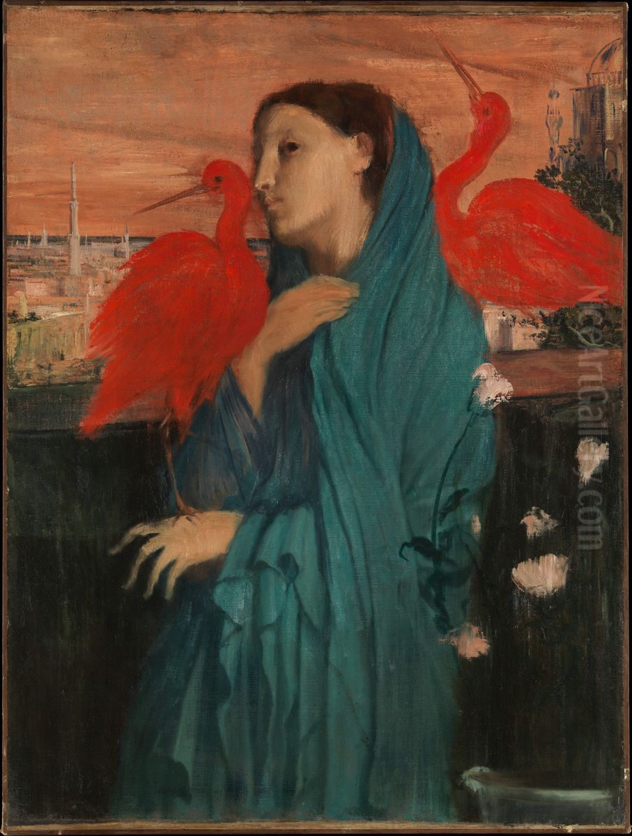 Jeune femme avec Ibis Oil Painting by Edgar Degas