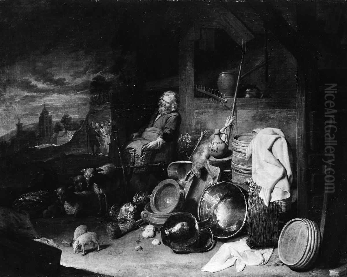 The Yard of the Inn at Emmaus Oil Painting by David Ryckaert III