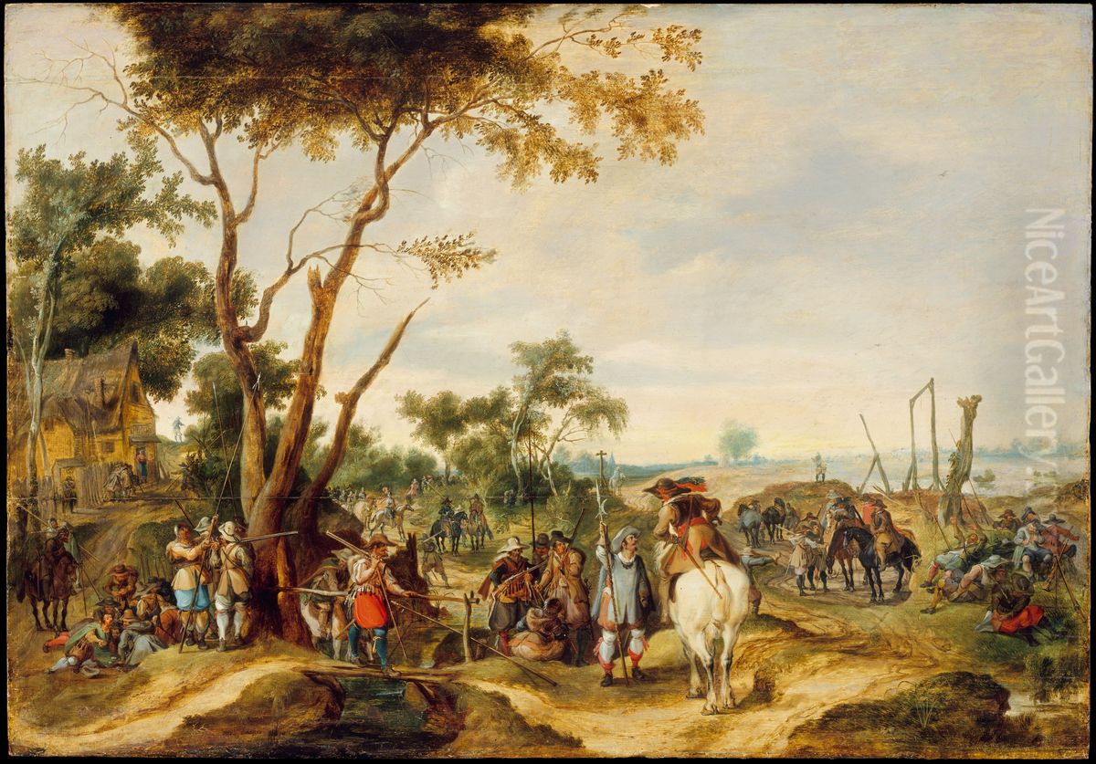 Soldiers Bivouacking Oil Painting by Peter Snayers