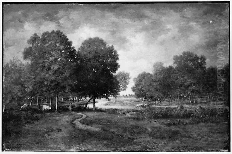 A River in a Meadow Oil Painting by Theodore Rousseau