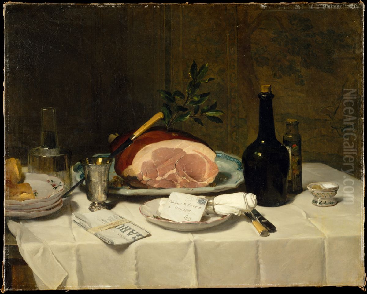 Still Life with Ham Oil Painting by Philippe Rousseau