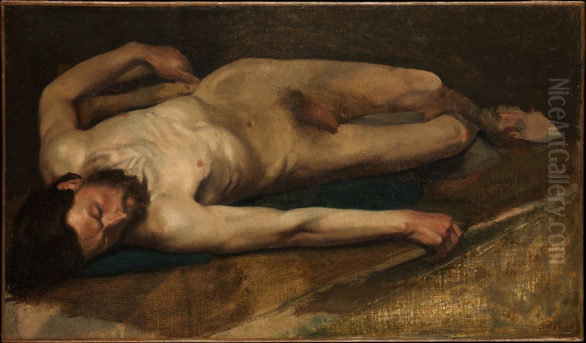 Male Nude Oil Painting by Edgar Degas