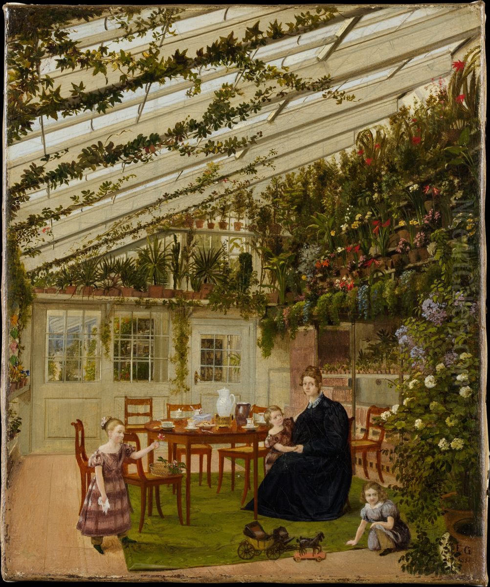 The Family of Mr. Westfal in the Conservatory Oil Painting by Eduard Gaertner