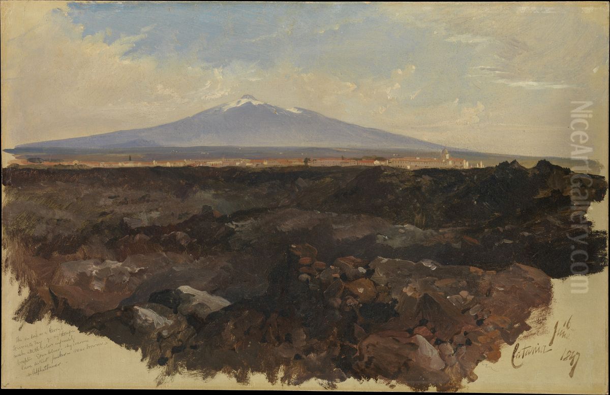 Catania and Mount Etna Oil Painting by Edward Lear