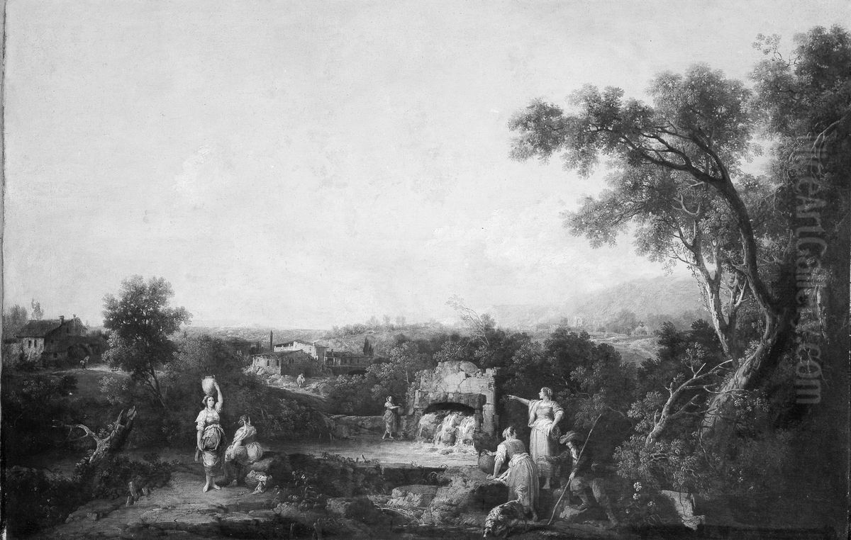 Landscape with Peasants at a Fountain Oil Painting by Francesco Zuccarelli