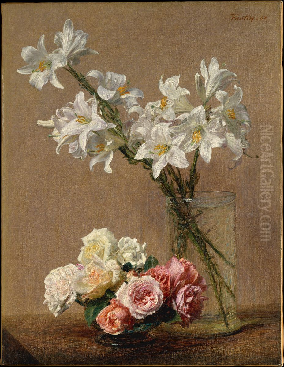 Roses and Lilies Oil Painting by Henri Fantin-Latour