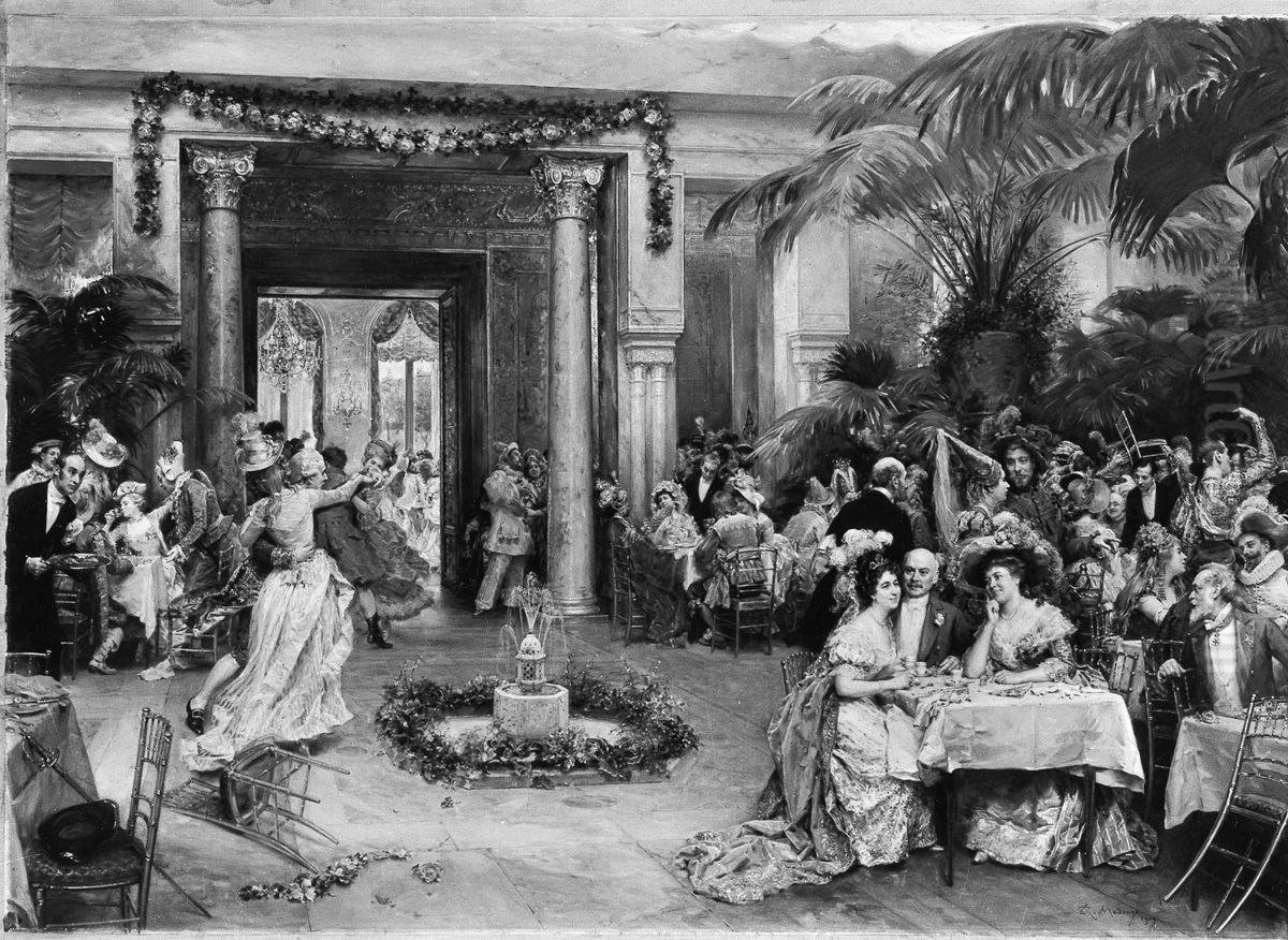 Masquerade Ball at the Ritz Hotel, Paris Oil Painting by Raimundo de Madrazo y Garreta