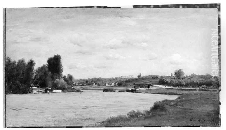 Landscape on a River Oil Painting by Charles-Francois Daubigny