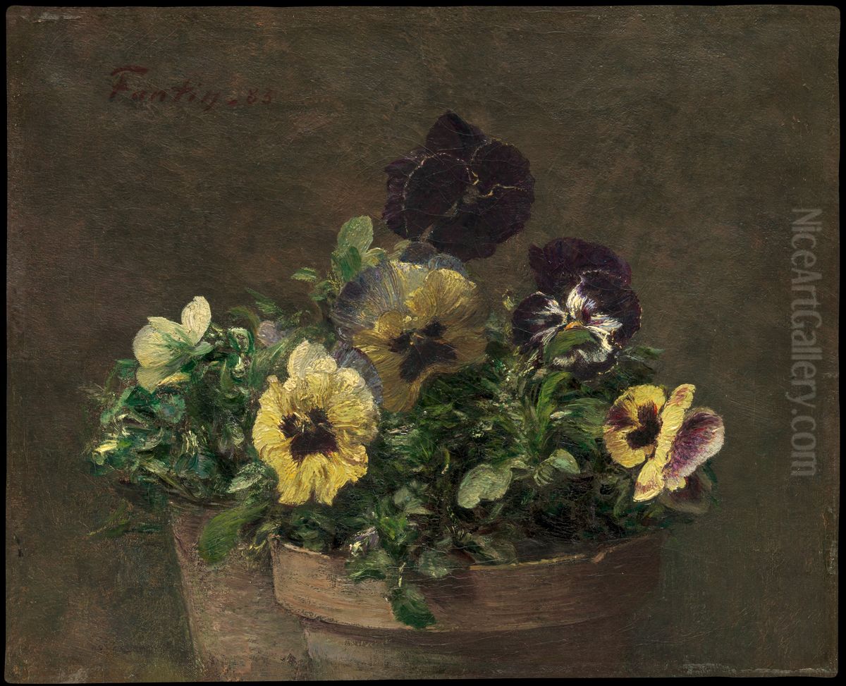 Potted Pansies Oil Painting by Henri Fantin-Latour