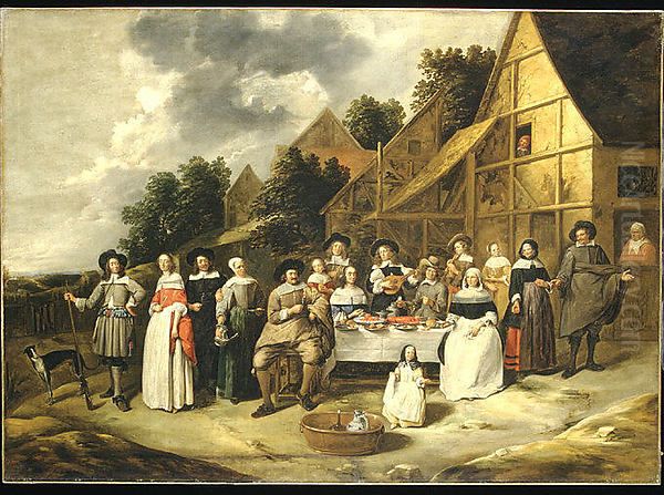 Group Portrait: A Wedding Celebration Oil Painting by Gillis van Tilborgh