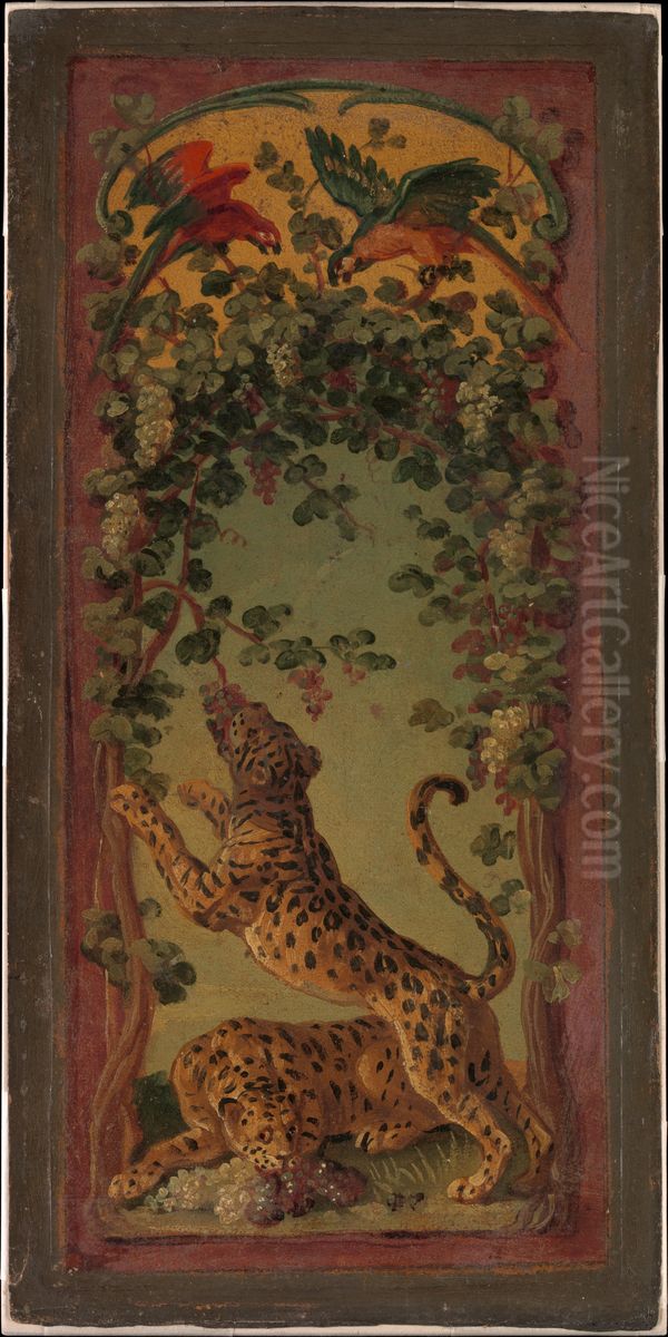 Panthers of Bacchus Eating Grapes Oil Painting by Alexandre-Francois Desportes