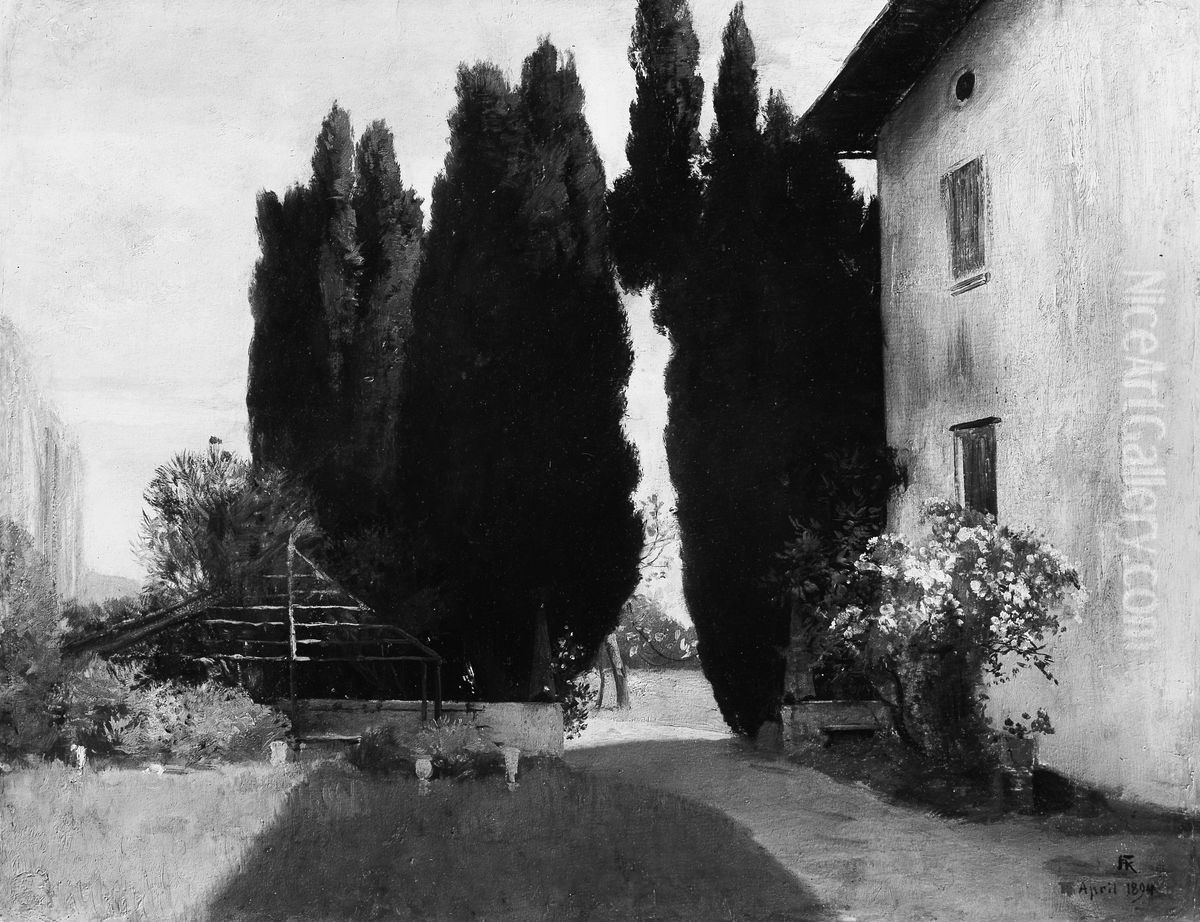 Italian Garden Oil Painting by Friedrich August von Kaulbach