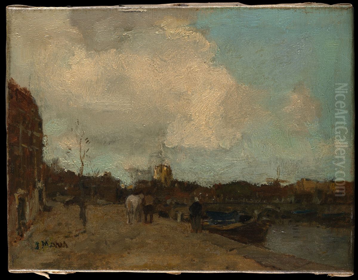 Canal Side Oil Painting by Jacob Maris