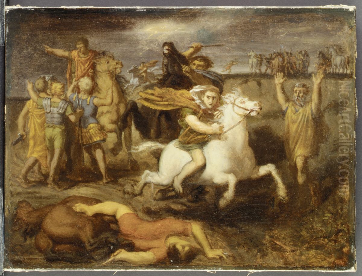 The Gaul Littavicus, Betraying the Roman Cause, Flees to Gergovie to Support Vercingetorix Oil Painting by Theodore Chasseriau