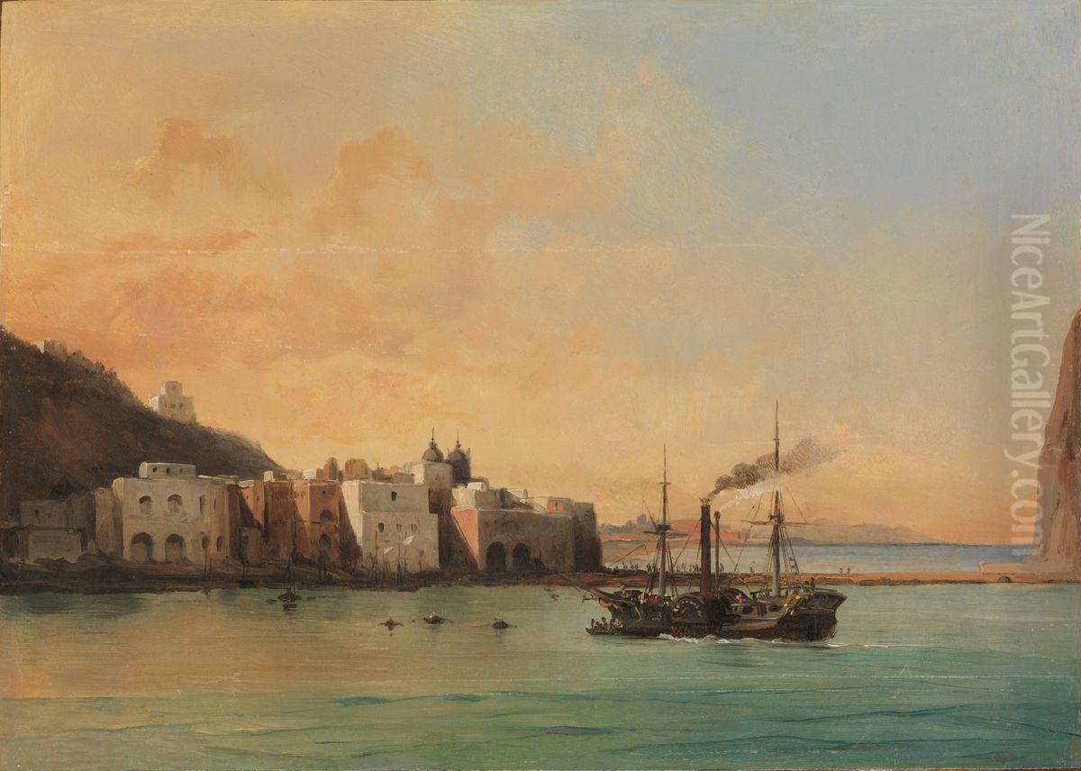 View of Ischia from the Sea Oil Painting by Jean-Charles-Joseph Remond