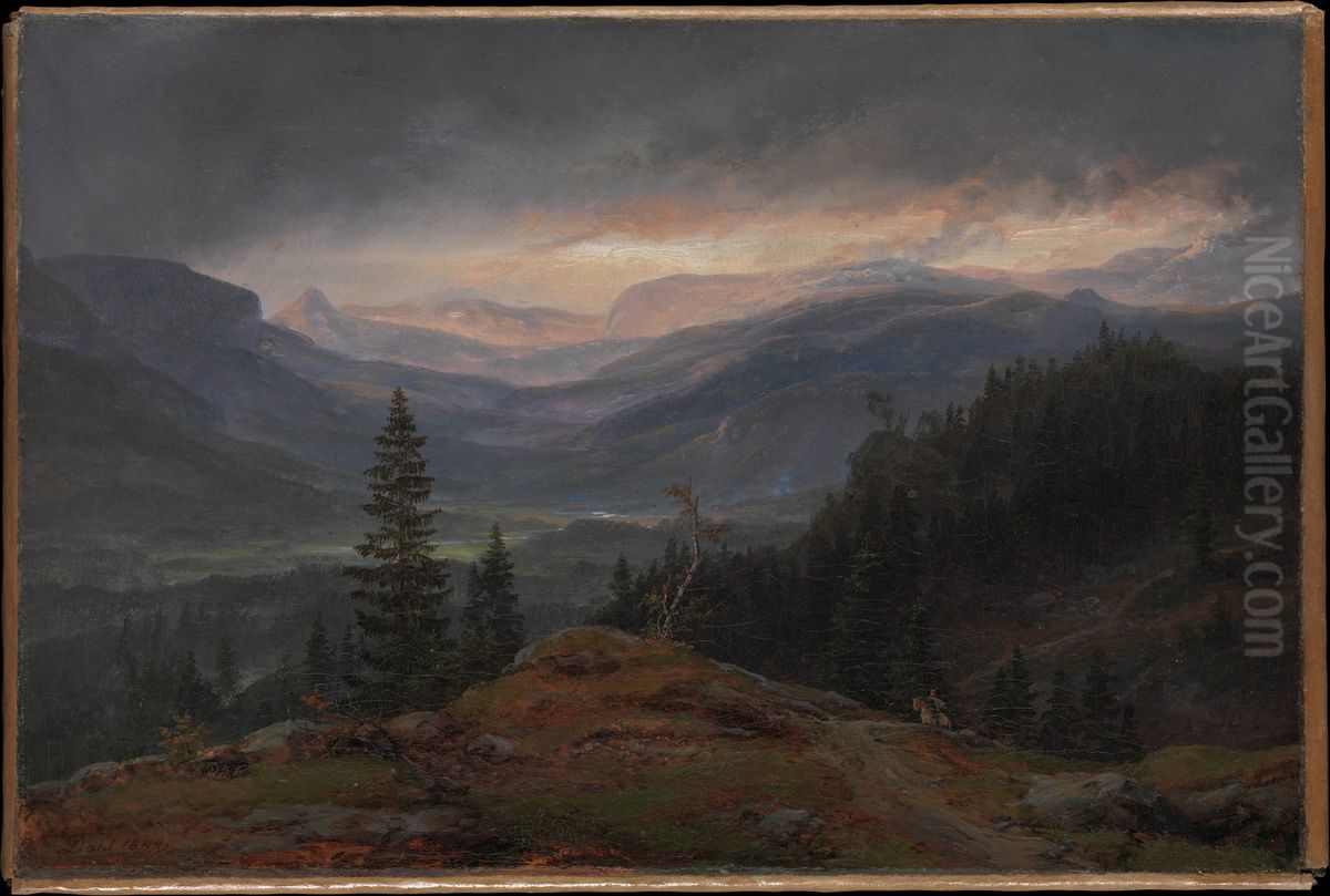 View overHallingdal Oil Painting by Johan Wilhelm Ludwig Dahl