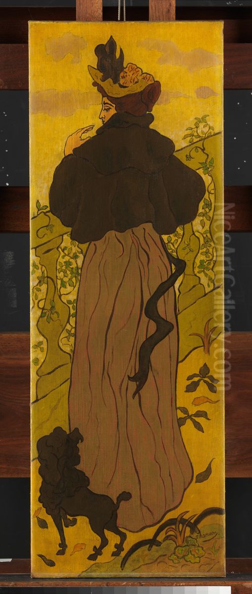 Woman Standing Beside Railing with Poodle Oil Painting by Paul Ranson