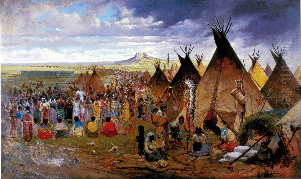 Sioux Encampment Oil Painting by Jules Tavernier