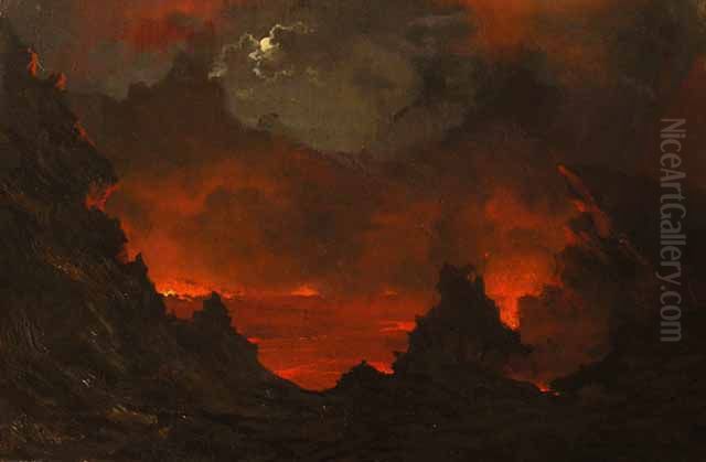 Full Moon over Kilauea Oil Painting by Jules Tavernier
