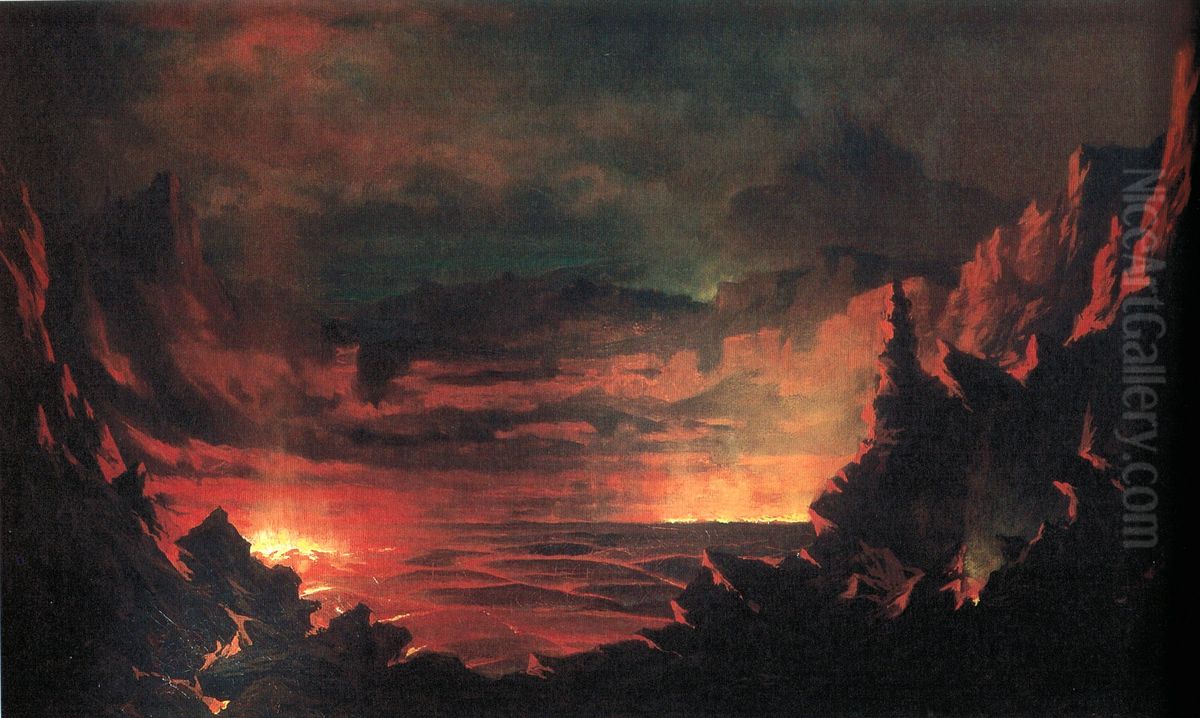 Kilauea Caldera Oil Painting by Jules Tavernier