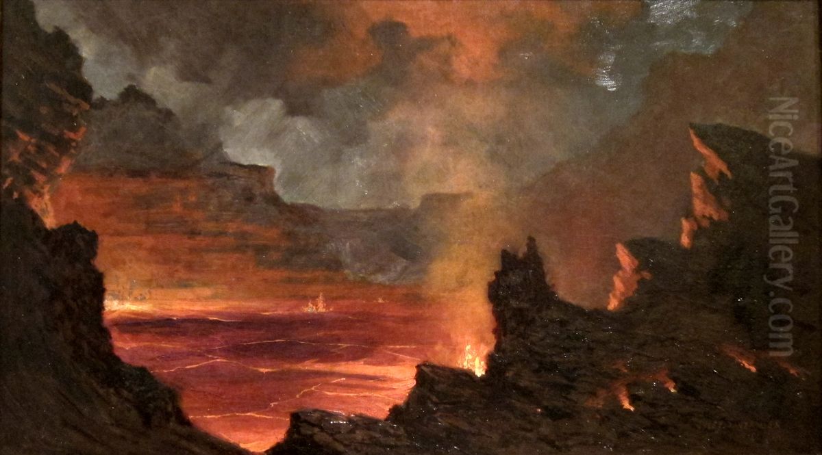 Halema'uma'u Crater, Kilauea Volcano Oil Painting by Jules Tavernier