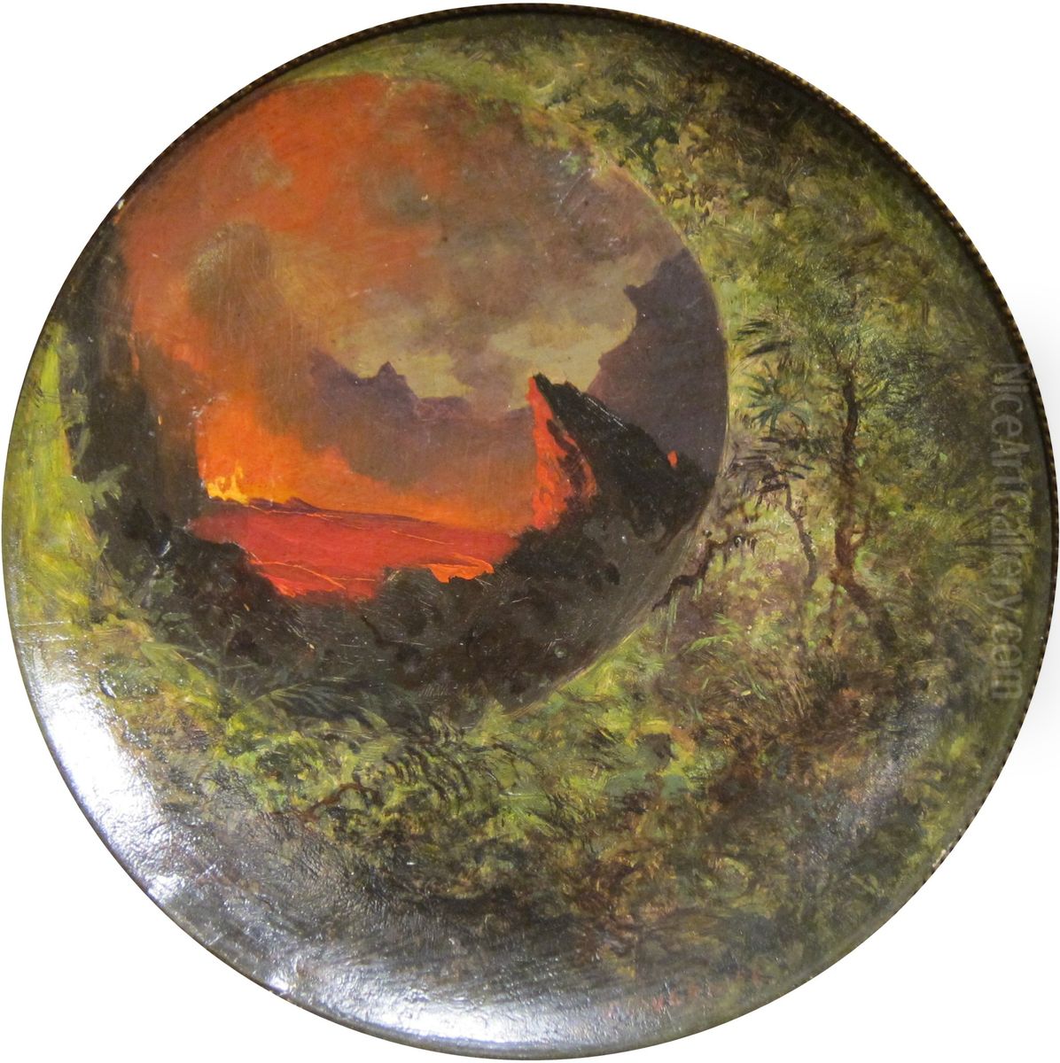 Kilauea Volcano and Rain Forest Oil Painting by Jules Tavernier