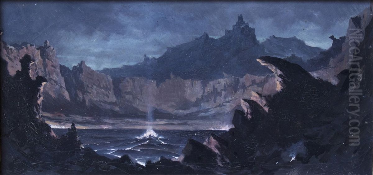 Kilauea Caldera Oil Painting by Jules Tavernier