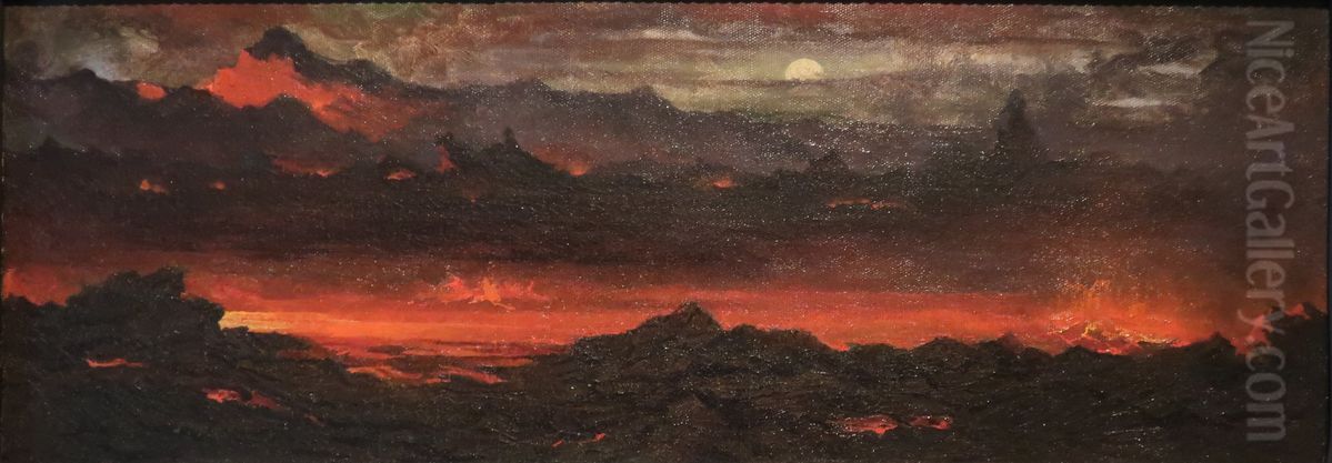 An Eruption, Hawaii Oil Painting by Jules Tavernier