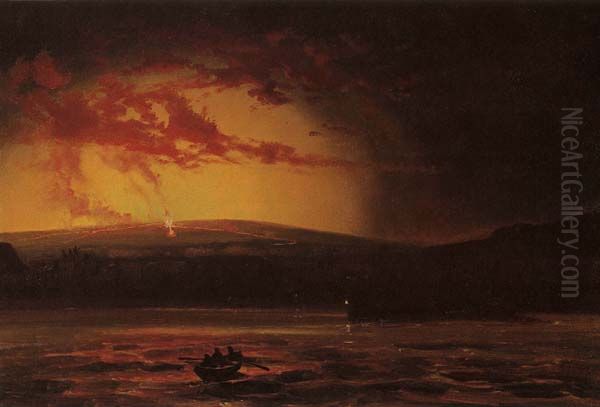 Eruption from Hilo Bay Oil Painting by Charles Furneaux
