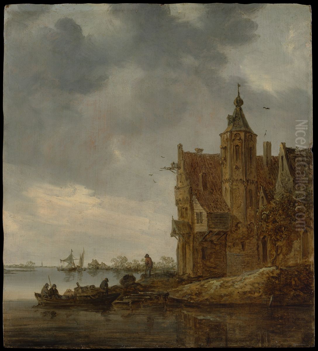 Country House near the Water Oil Painting by Jan van Goyen