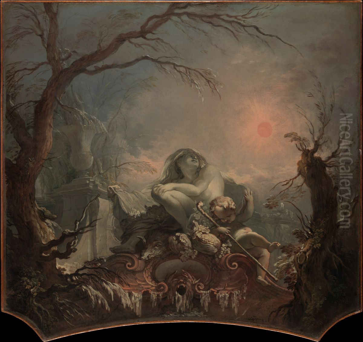 Allegory of Winter Oil Painting by Jacques de Lajoue