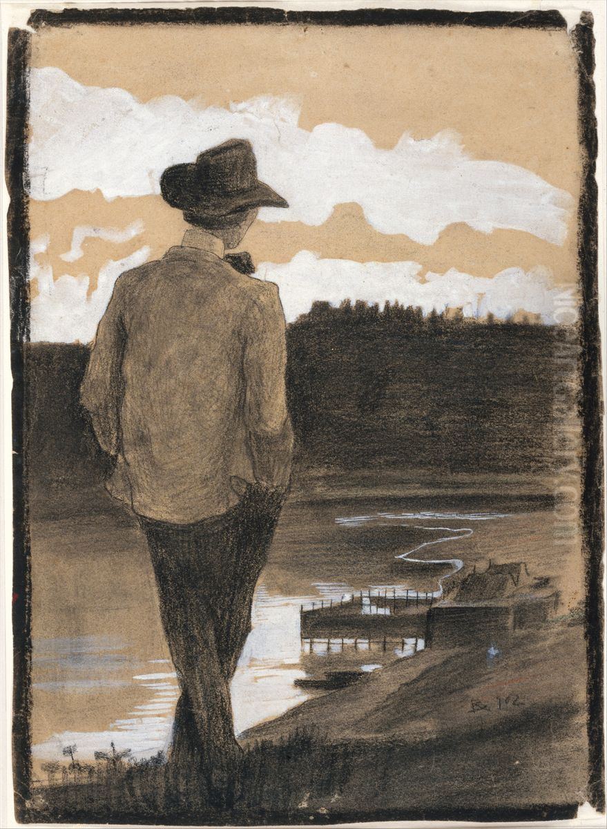 Young Man on a Riverbank Oil Painting by Umberto Boccioni