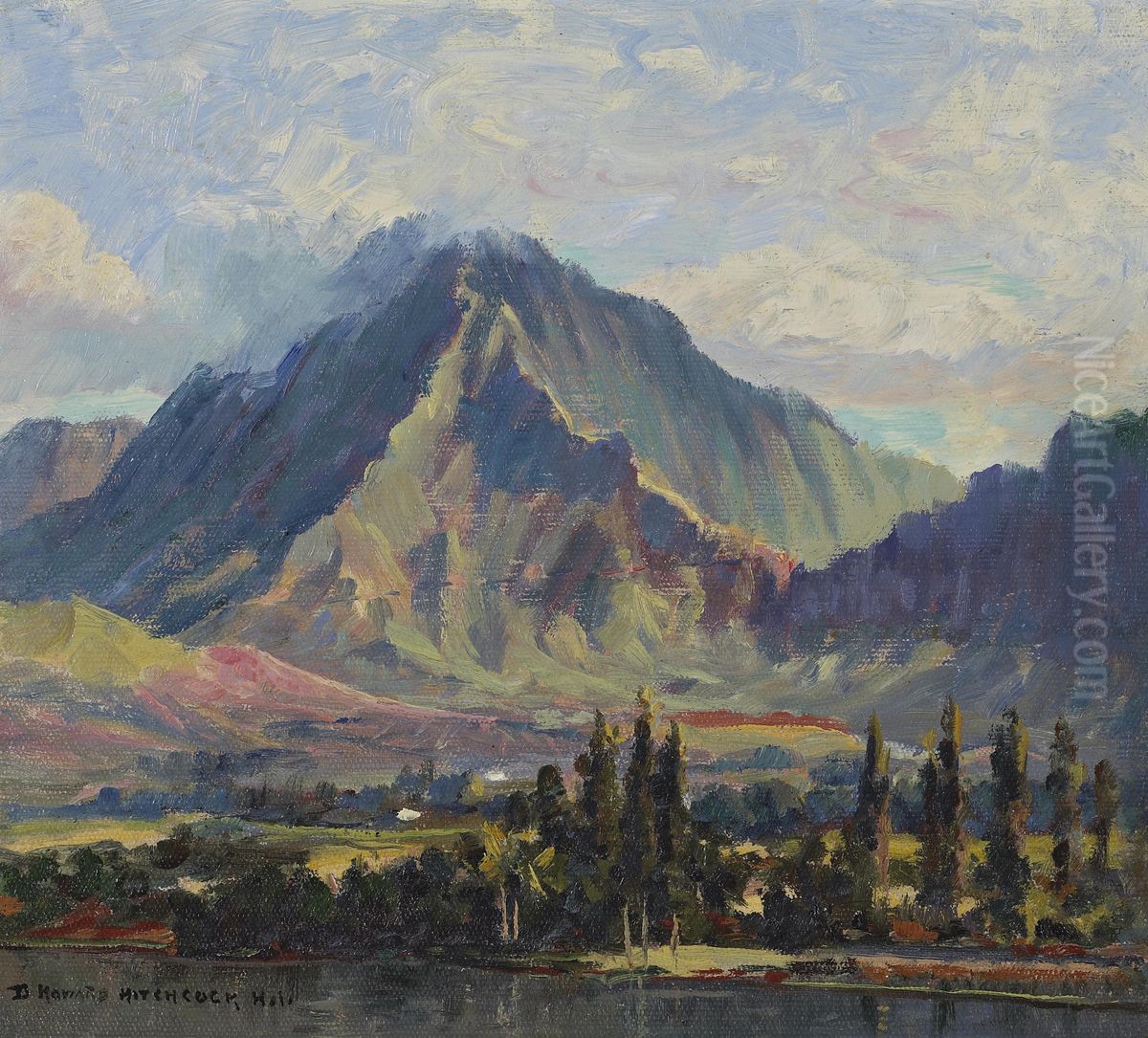 Pali Gap from Kaneolu Bay, Oahu, Hawaii Oil Painting by D. Howard Hitchcock