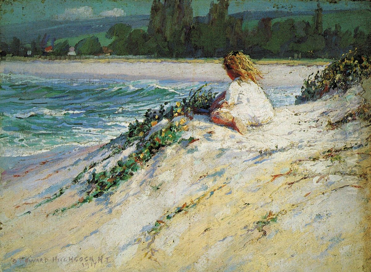 Helen on Waialua Beach, Oahu Oil Painting by D. Howard Hitchcock