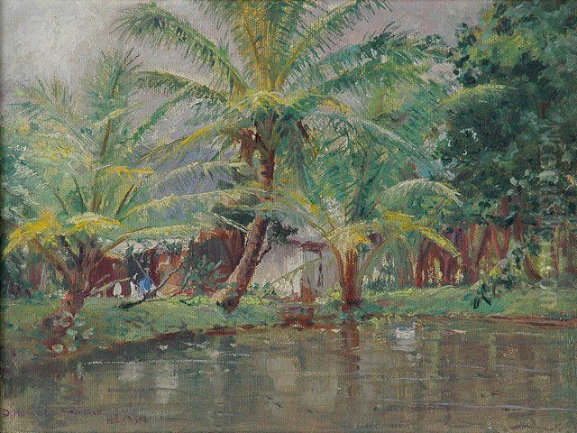 'The Pond, Kaneohe' Oil Painting by D. Howard Hitchcock