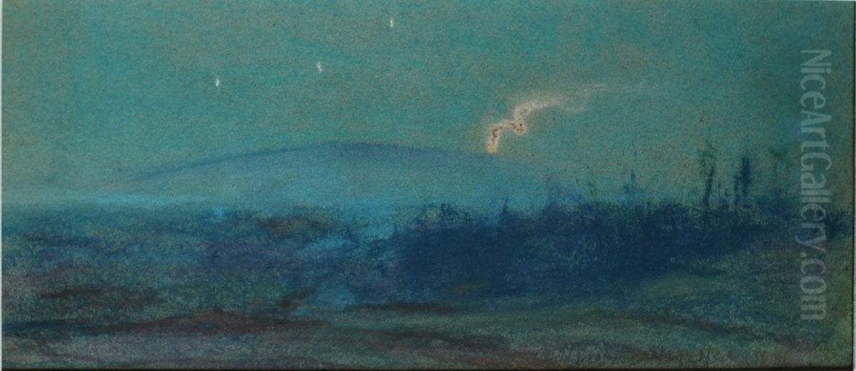 Kilauea Eruption by Night Oil Painting by D. Howard Hitchcock