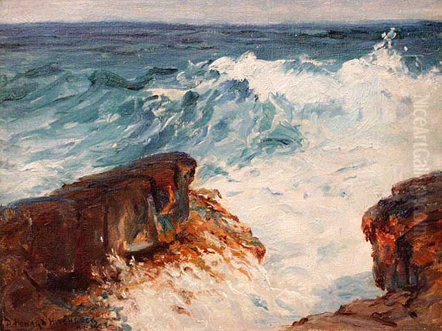 'Washing Surf - Lava Rock, Puna Coast of Hawaii' Oil Painting by D. Howard Hitchcock