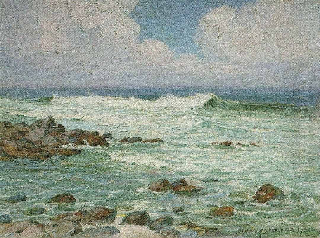 Waves on Windward Oahu Oil Painting by D. Howard Hitchcock