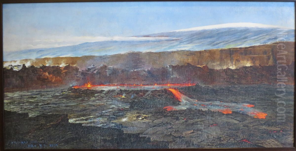 Eruption, Halemaumau Crater in Kilauea Caldera Oil Painting by D. Howard Hitchcock