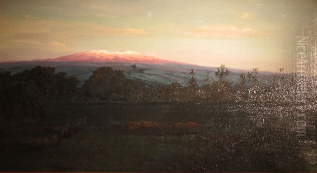 Mauna Kea from Wailoa River at Sunrise, Hilo Oil Painting by D. Howard Hitchcock