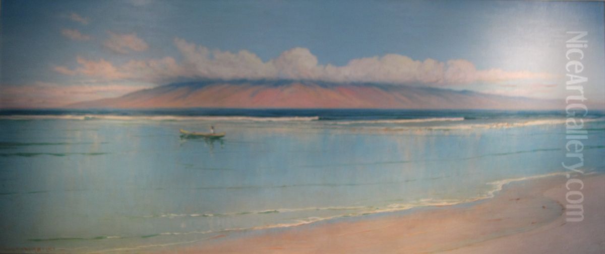 Waimea and Lanai from Lahaina Oil Painting by D. Howard Hitchcock