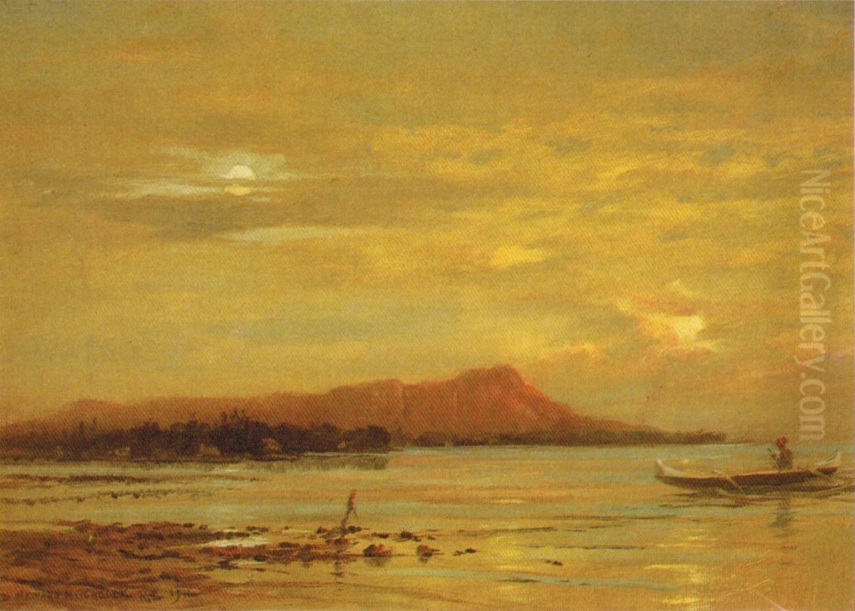 Moon and Stars over Diamond Head Oil Painting by D. Howard Hitchcock