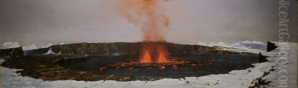 Mokuaweoweo Crater During Eruption of 1896 Oil Painting by D. Howard Hitchcock