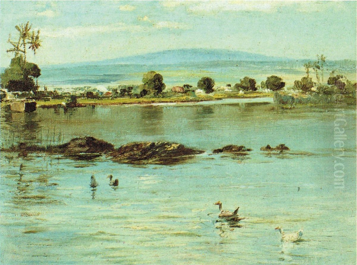 Hilo Harbor towards Mauna Loa Oil Painting by D. Howard Hitchcock