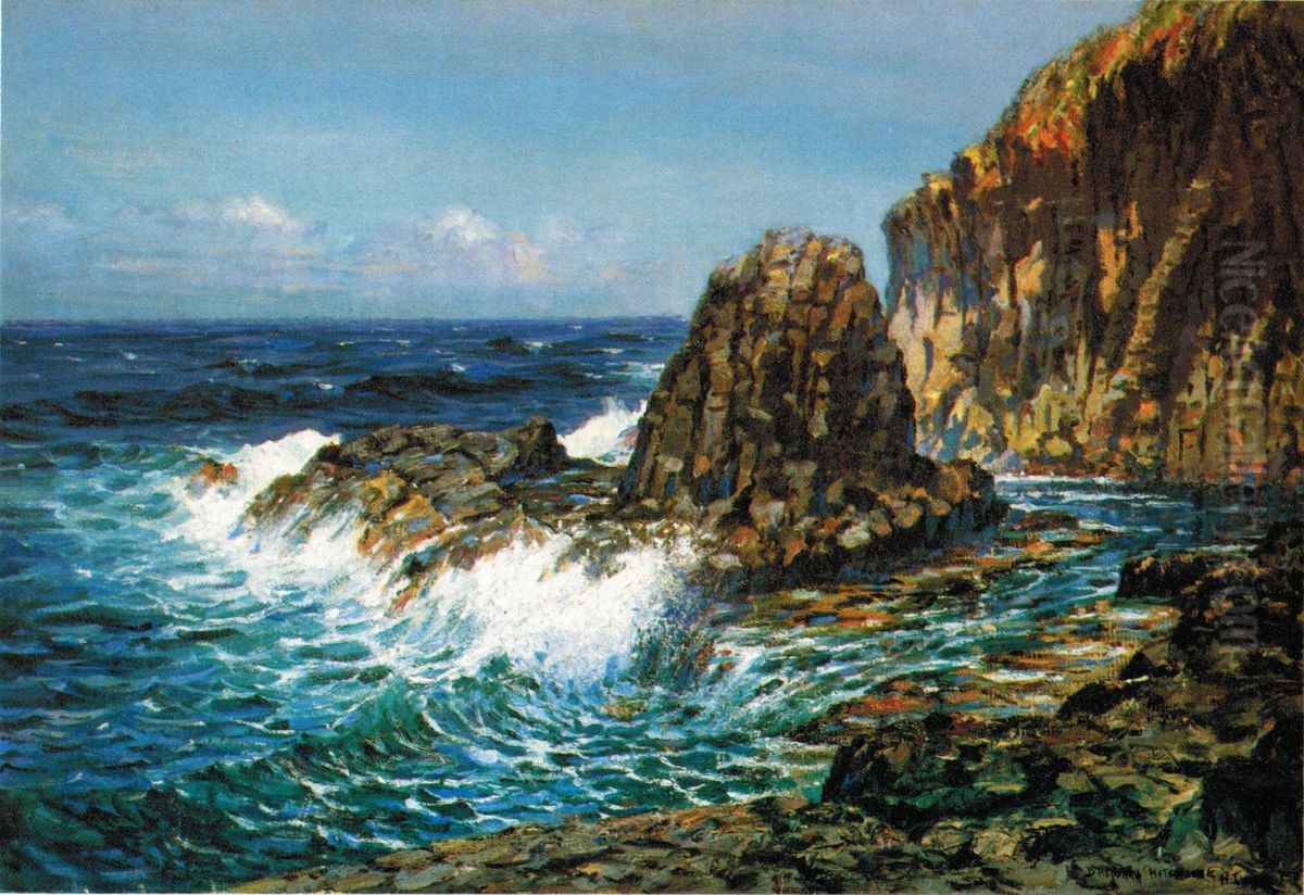 Cliffs on Offshore Island Oil Painting by D. Howard Hitchcock