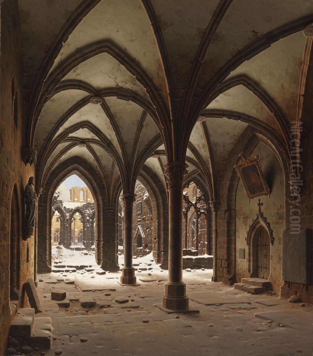 The Ruins of Walkenried Abbey in Winter Oil Painting by Carl Hasenpflug