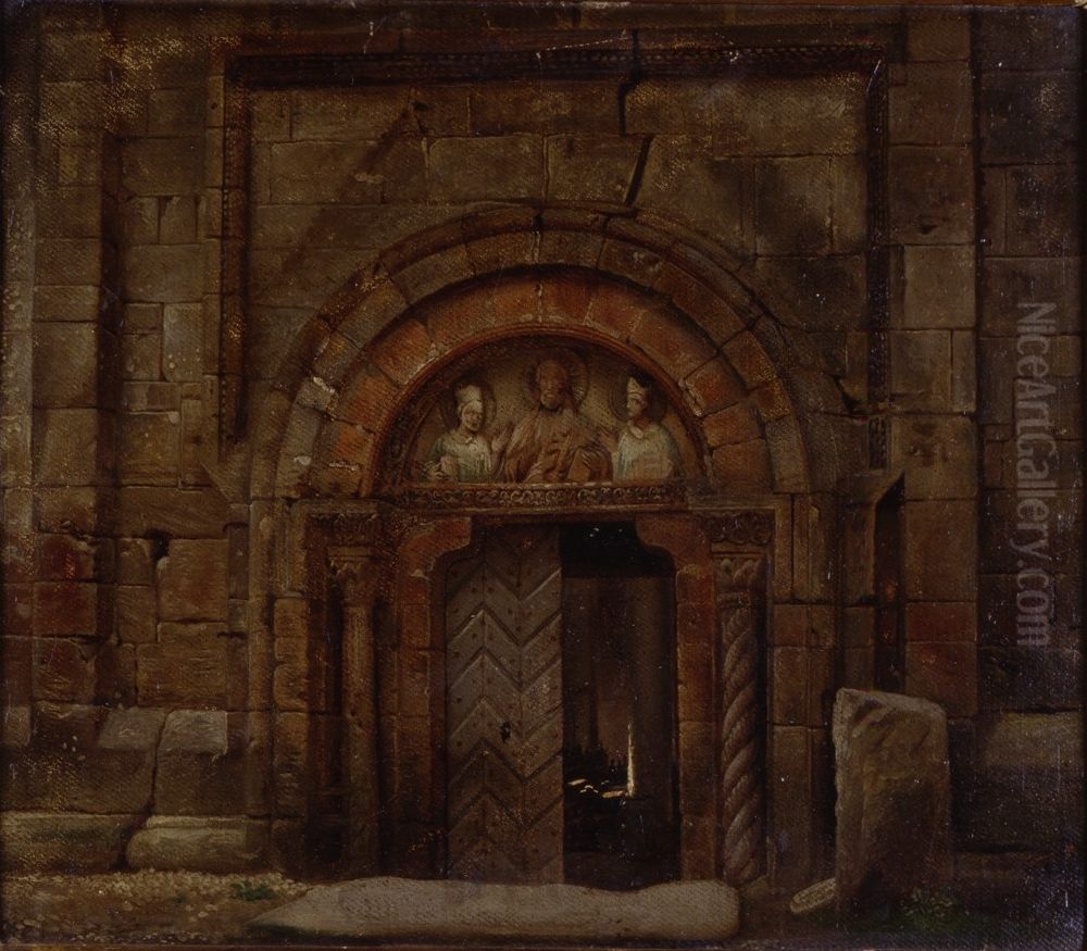 Northwest Portal of St. Godehard Oil Painting by Carl Hasenpflug