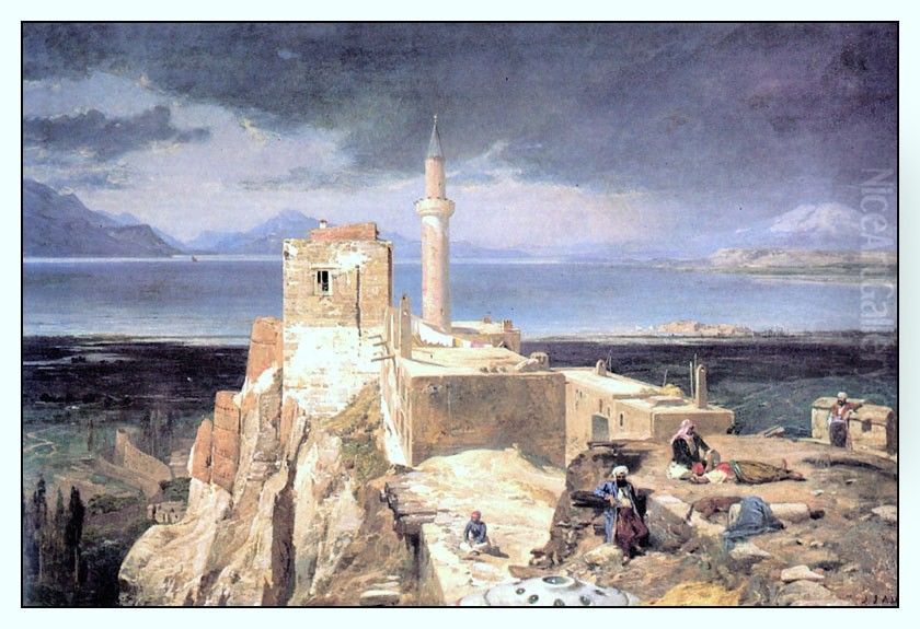 Lac et la forteresse de Van en Armenie. Oil Painting by Jules Laurens