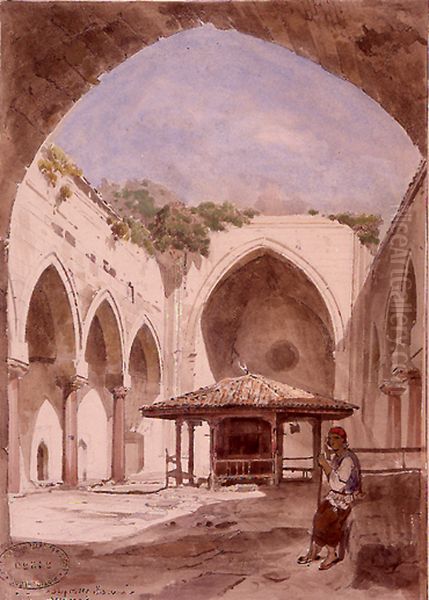 Coast of the Black Sea, Courtyard of Suleyman Pervane Madrasa Oil Painting by Jules Laurens