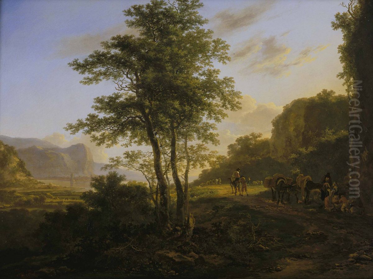 Italianate Landscape with travellers Oil Painting by Jan Both